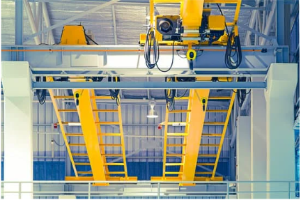 overhead crane at work in a warehouse